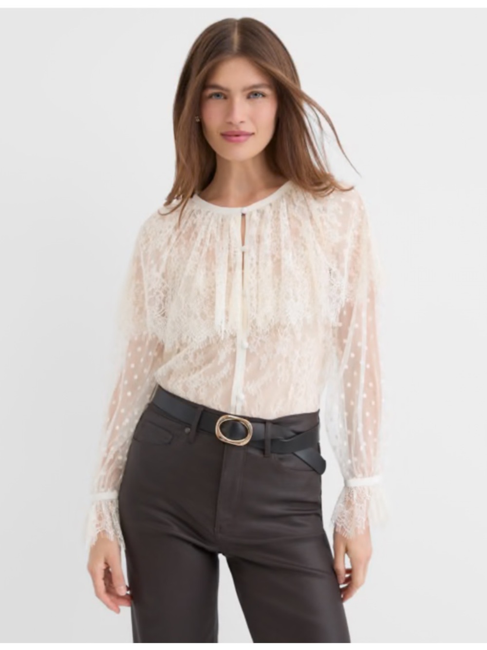 LOFT Cream Sheer Lace Cape Blouse